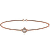 Rose gold finish sterling silver cable cuff bracelet with simulated diamond clover design