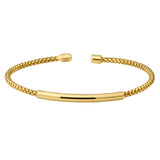 Gold finish sterling silver rounded box link cuff bracelet with high polished bar