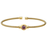 Gold finish sterling silver rounded box link cuff bracelet with bezel set simulated pink sapphire birth gem