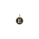 Gold Finish Sterling Silver Black Enamel Initial Charm - E