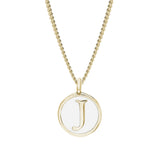 Gold Finish Sterling Silver White Enamel Initial Necklace on 18" Curb Chain - J