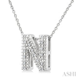 1/20 Ctw Bubble Accent Initial 'N' Round Cut Diamond Fashion Pendant With Chain in Sterling Silver