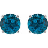 14K White 6 mm Natural London Blue Topaz Stud Earrings