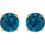 14K Yellow 7 mm Natural London Blue Topaz Stud Earrings