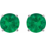 Sterling Silver 7 mm Lab-Grown Emerald Stud Earrings