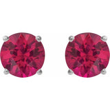 14K White 8 mm Lab-Grown Ruby Stud Earrings
