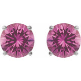 14K White 8 mm Lab-Grown Pink Sapphire Stud Earrings