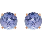 14K Rose 7 mm Natural Tanzanite Stud Earrings