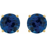 14K Yellow 7 mm Lab-Grown Blue Sapphire Stud Earrings