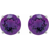 14K White 8 mm Natural Amethyst Stud Earrings