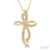 1/6 ctw Twirl Pattern Cross Round Cut Diamond Pendant With Link Chain in 10K Yellow Gold