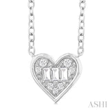 1/6 ctw Petite Bezel Set Heart Shape Fusion Baguette and Round Cut Diamond Fashion Pendant With Chain in 10K White Gold