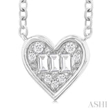 1/6 ctw Petite Bezel Set Heart Shape Fusion Baguette and Round Cut Diamond Fashion Pendant With Chain in 10K White Gold