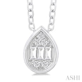 1/6 ctw Petite Bezel Set Pear Shape Fusion Baguette and Round Cut Diamond Fashion Pendant With Chain in 10K White Gold