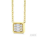 1/6 Ctw Petite Bezel Set East-West Emerald Shape Fusion Baguette and Round Cut Diamond Fashion Pendant With Chain in 10K Yellow Gold