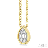 1/6 ctw Petite Bezel Set Pear Shape Fusion Baguette and Round Cut Diamond Fashion Pendant With Chain in 10K Yellow Gold