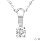 1/10 ctw Prong Set Round Cut Diamond Solitaire Pendant With Chain in 14K White Gold