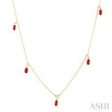 5x3 MM Oval Shape Ruby and 1/8 ctw Round Cut Diamonds Precious Station Necklace in 10K Yellow Gold