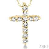 1/20 ctw Round Cut Diamond Cross Petite Pendant in 10K Yellow Gold with Chain