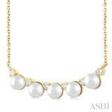 4.5 MM Round Shape Cultured Pearl and 1/6 ctw Smile Round Cut Diamond Necklace in 10K Yellow Gold