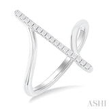 1/10 ctw Wide Bypass Bar Intersection Round Cut Diamond Lightweight Fashion Ring in 10K White Gold