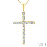 1/2 Ctw Round Cut Diamond Prong Set 1-Inch Plate Cross Pendant With Chain in 14K Yellow Gold