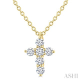 1/6 Ctw Round Cut Diamond Christian Cross 6-Stone Fashion Pendant With Chain in 14K Yellow Gold