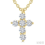 1/6 Ctw Round Cut Diamond Christian Cross 6-Stone Fashion Pendant With Chain in 14K Yellow Gold