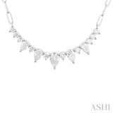 1 Ctw Smile Graduated Pear and Round Cut Diamond Paperclip Necklace in 14K White Gold