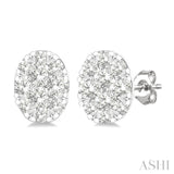 1/6 Ctw Lovebright Petite Oval Shape Round Cut Diamond Fashion Stud Earrings in 10K Yellow and White Gold