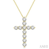 3 Ctw Latin Cross Round Cut Diamond Pendant With Chain in 14K Yellow Gold