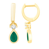 14 KT Emerald Shape Yellow Gold Diamond & Emerald  Earring