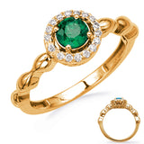 14 KT Emerald Shape Yellow Gold Emerald & Diamond Ring