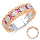 14 KT Baguette Shape Rose & White Gold Ruby & Diamond Ring
