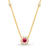 14 KT Rounds Shape  Yellow Gold Diamond & Ruby Necklace