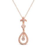Rose Gold Finish Sterling Silver Micropave Fleur De Lis Drop Pendant with 44 Simulated Diamonds on 18" Cable Chain