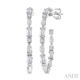 1 1/6 Ctw Inside & Outside Mixed Diamond Cut Fashion Open Hoop Earrings in 14K White Gold
