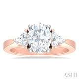 1/2 Ctw Oval Shape Trillion Cut & Round Cut Diamond Semi-Mount Engagement Ring in 14K Rose and White Gold