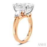 1 1/10 Ctw Tri-Mount Emerald Shape Center Pear and Round Cut Diamond Semi-Mount Engagement Ring in 14K Rose and White Gold