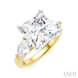 1 1/10 Ctw Tri-Mount Princess Shape Center Pear and Round Cut Diamond Semi-Mount Engagement Ring in 14K Yellow and White Gold