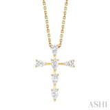 1/2 Ctw Cross 6-Stone Pear Cut Diamond Fashion Pendant With Chain in 14K Yellow Gold