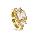 Gold vermeil Finish Sterling Silver Micropave Princess Cut Ring with 51 Simulated Diamonds
