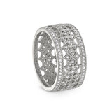Platinum finish sterling silver micropave fancy ring with simulated diamonds