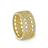 Gold finish sterling silver micropave fancy ring with simulated diamonds