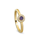 Gold Finish Sterling Silver Micropave Round Simulated Amethyst Ring with Simulated Diamonds Size 9