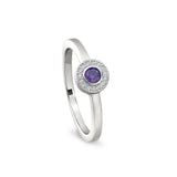 Platinum Finish Sterling Silver Micropave Round Simulated Amethyst Ring with Simulated Diamonds Size 9