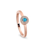 Rose Gold Finish Sterling Silver Micropave Round Simulated Blue Topaz Ring with Simulated Diamonds Size 4