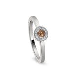 Platinum Finish Sterling Silver Micropave Round Simulated Garnet Ring with Simulated Diamonds Size 4