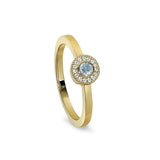 Gold Finish Sterling Silver Micropave Round Simulated Aquamarine Ring with Simulated Diamonds Size 6