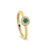 Gold Finish Sterling Silver Micropave Round Simulated Emerald Ring with Simulated Diamonds Size 7